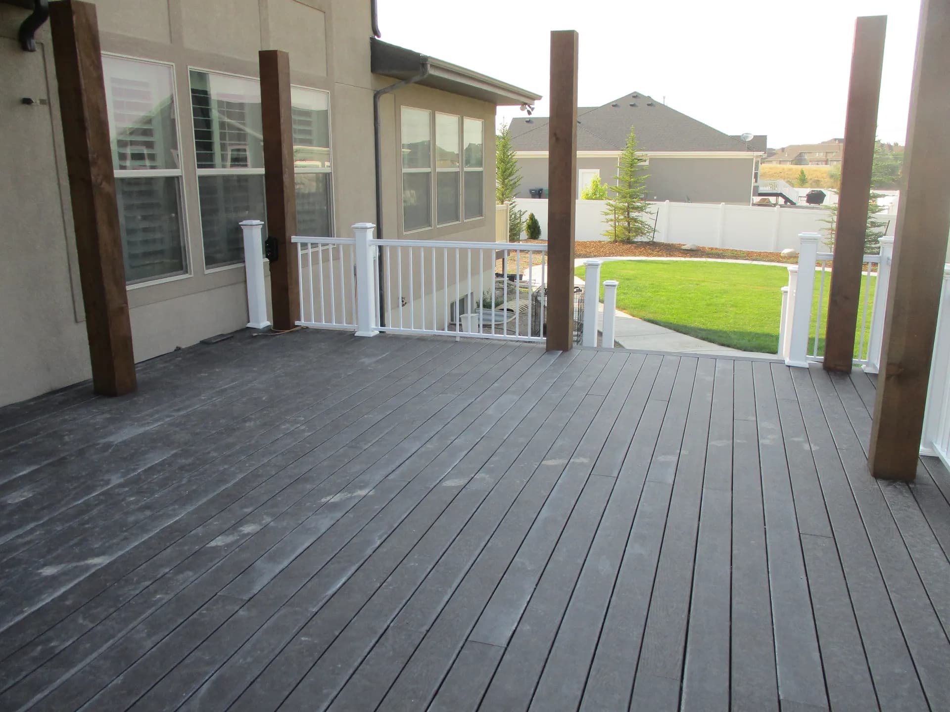 Composite decking surface installed
